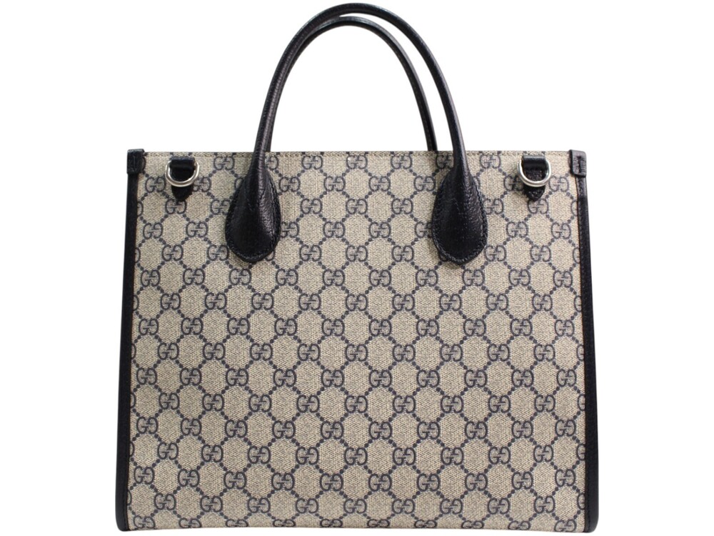 Gucci Navy Handbag Bag Blue Shoulder Tote GG Beige Supreme